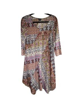 New Directions Boho Swing Dress Womens Small Patchwork A Line Casual